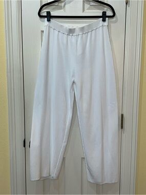 Gardy Womens White Knit Pull On Pants Wide Leg Sz L Coastal Minimalist Old Money